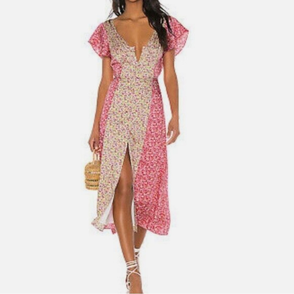 CINQ A SEPT Jessica Multicolored Floral Midi Floral Dress V Neck NWT Size 0